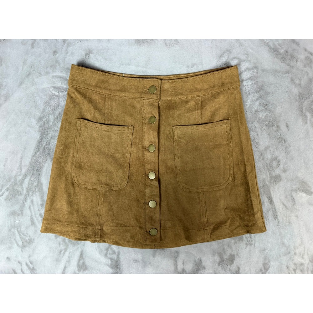 Altar'd State Faux Suede Button Front Mini Skirt Camel Brown Boho Small